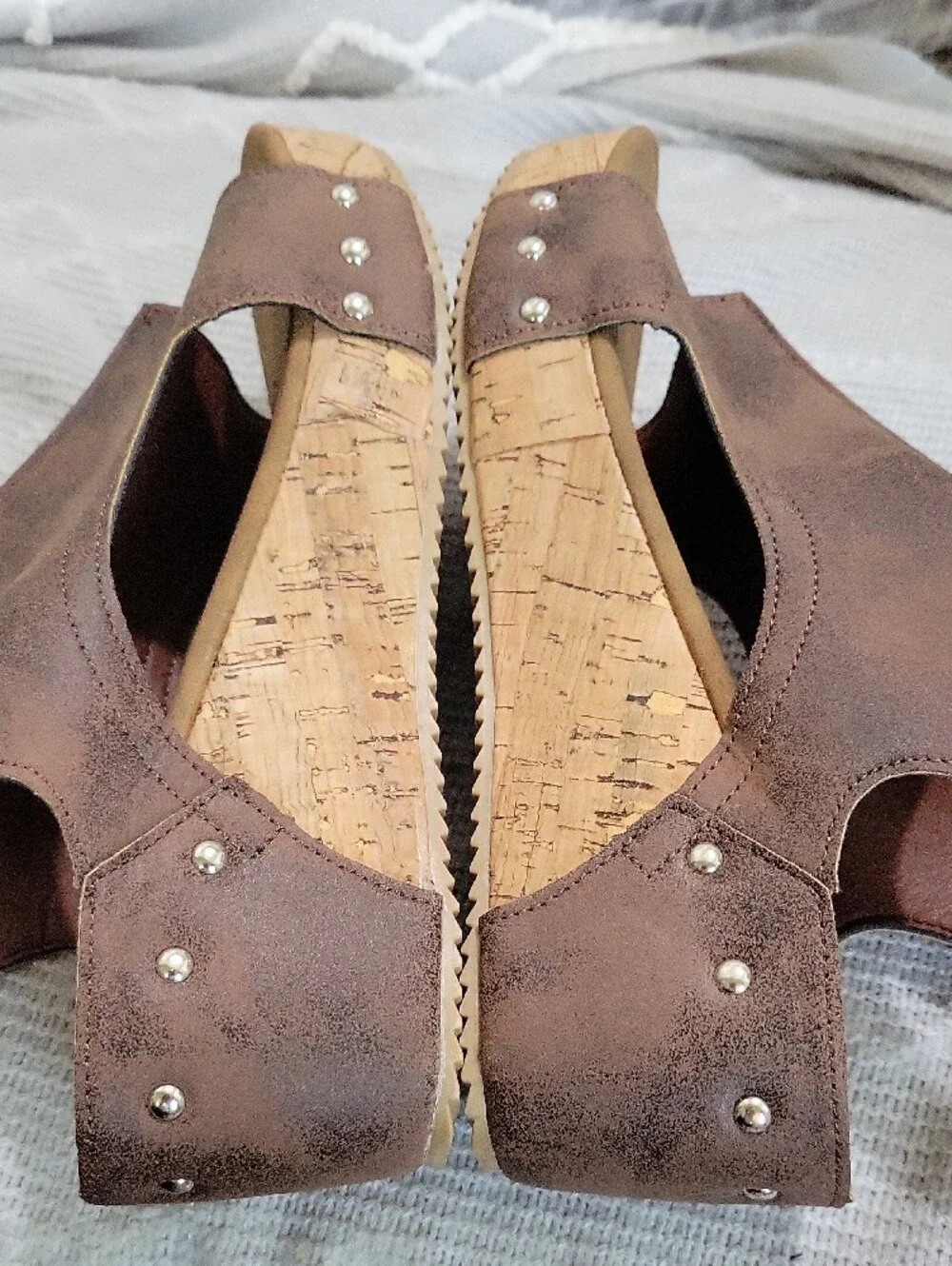 Cork Wedge Peep Toe Sandals - Bronze Brown Classic Comfort, Womens Sz 10 (41)